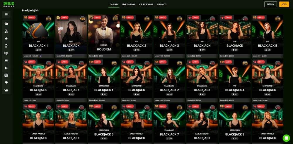 wild casino live blackjack