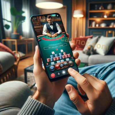 live casino player hold his phone to play live casino at home